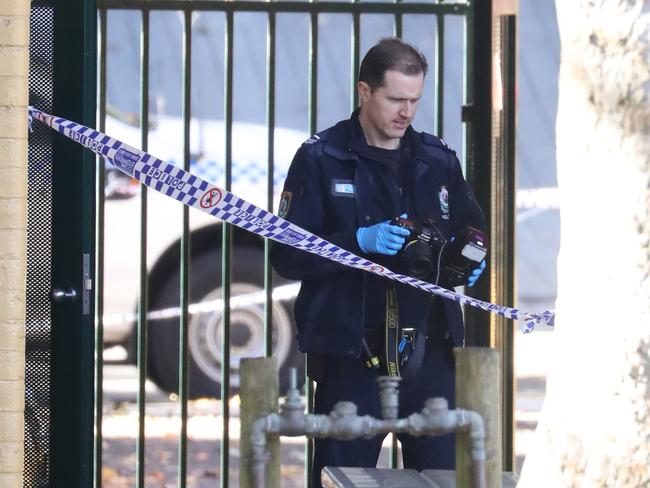 A male was stabbed at or outside the Plunkett St Public School Woolloomooloo early today , police at the scene. Picture John Grainger