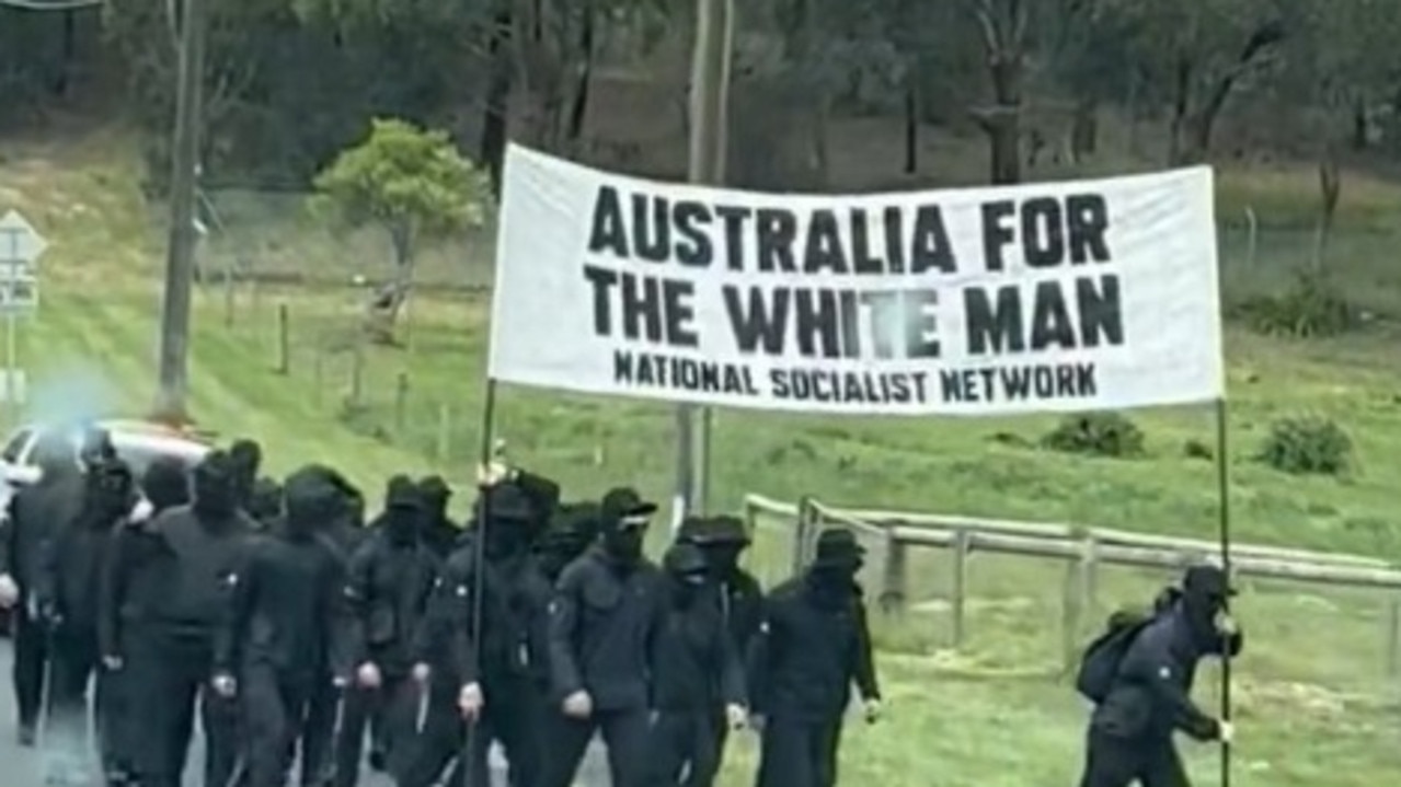 Neo-Nazi protesters were seen in Ballarat on Sunday but no arrests have been made. Picture from X.