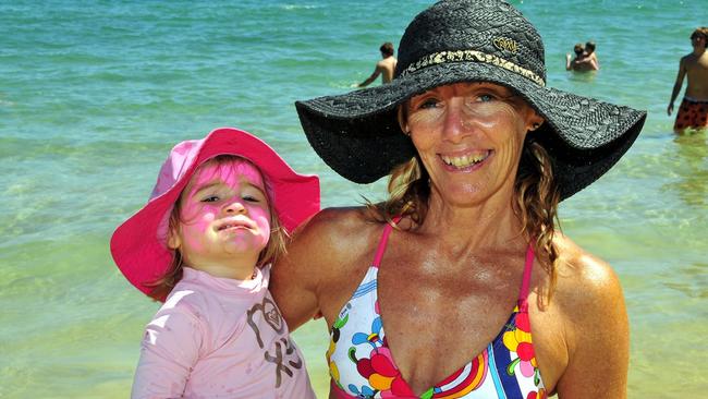 Annie Broomham (right) and Tayla Stewart at Noosa Main Beach in 2008. Picture: Geoff Potter.