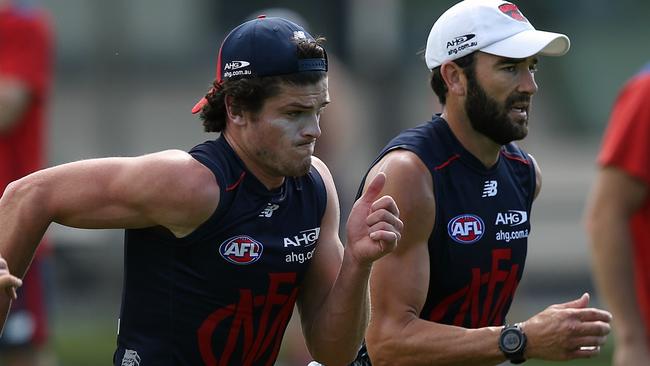 Lewis and Angus Brayshaw train side-by-side. Picture: Wayne Ludbey