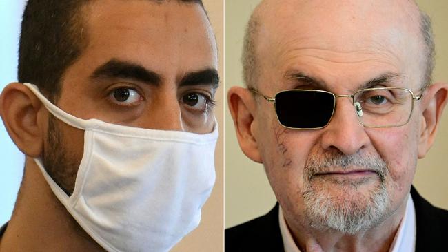 Hadi Matar, left, the man accused in the attempted murder of author Salman Rushdie, right. Pictures: AFP