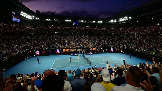 A seat in the stands at Rod Laver Arena has become a useful tool to woo potential clients and reward customers. Picture: Getty Images