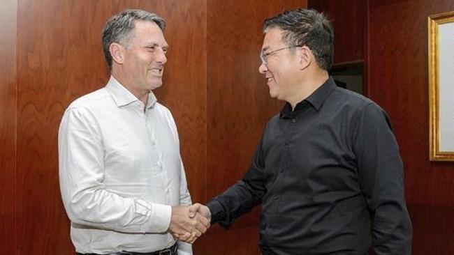 Shadow Defence Minister Richard Marles meets with Guo Yezhou, deputy head of the Chinese Communist Party's International Liaison Department during a "China Matters"-organised visit to Beijing in September, 2019.