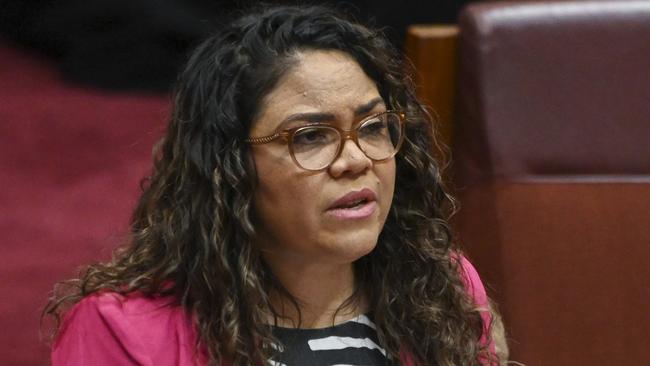 CANBERRA, AUSTRALIA - FEBRUARY 08: Senator Jacinta Nampijinpa Price speaking on the NT Safe Measures Bill in the Senate at Parliament House on February 08, 2023 in Canberra, Australia. The Prime Minister of Timor-Leste Taur Matan Ruak will meet with Australian Prime Minister Anthony Albanese to discuss Australia's partnership with Timor-Leste and opportunities for strengthening our economic, security and regional cooperation. (Photo by Martin Ollman/Getty Images)