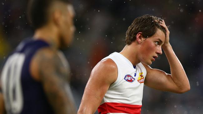 Patrick Lipinski of the Bulldogs looks on during the Round 5 AFL match between the Fremantle Dockers and the Western Bulldogs.