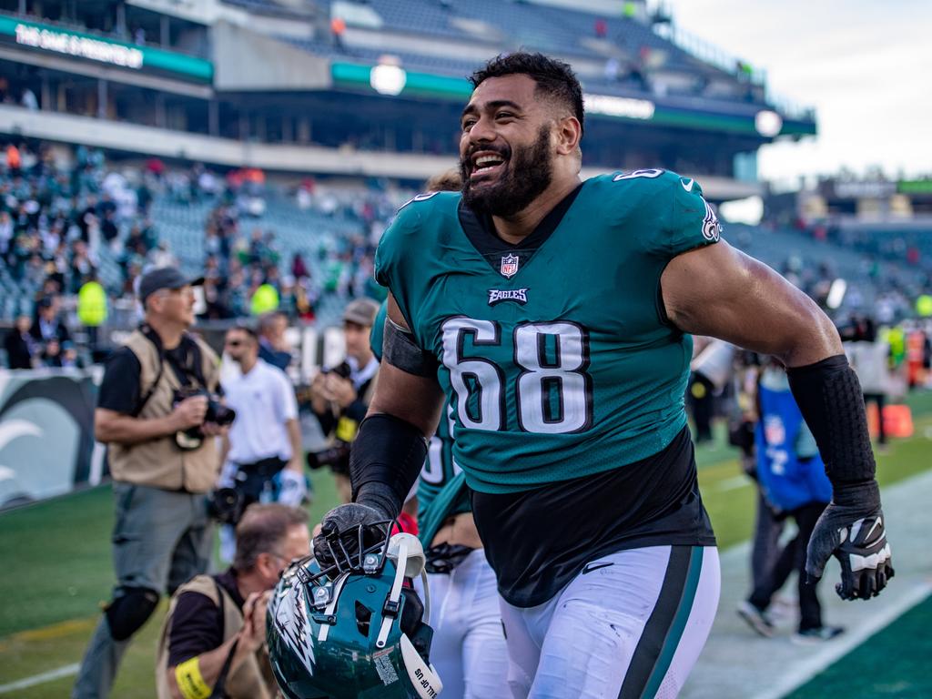 Philadelphia Eagles tackle Jordan Mailata (68) walks off the field