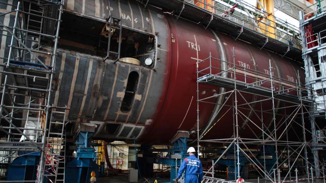 The nuclear submarine “SNA Barracuda” under construction in a DCNS plant in northwestern France. AFP Photo/Charly Triballeau