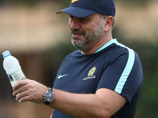 MALACCA, MALAYSIA - OCTOBER 03:  Australian coach Ange Postecoglou looks on during an Australia Socceroos training session at Hang Tuah Stadium on October 3, 2017 in Malacca, Malaysia.  (Photo by Robert Cianflone/Getty Images)