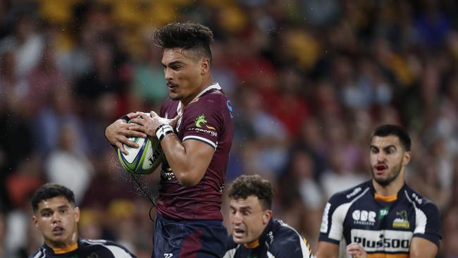 Jordan Petaia leaps over Tom Banks to score. Photo: Getty Images