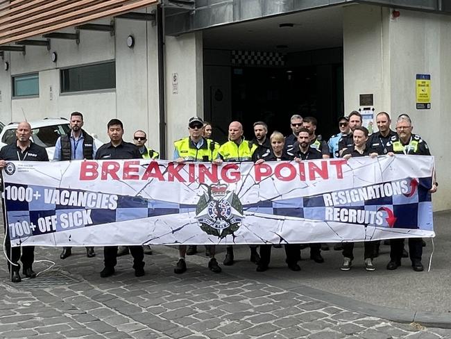 Police at the North Melbourne station have walked off the job amid a major pay dispute with the Allan Government. Picture: Athos Sirianos