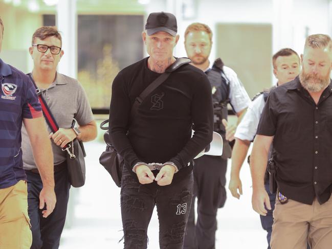 Nick 'The Knife' Forbes arrested at Darwin Airport on Tuesday. Picture: Glenn Campbell