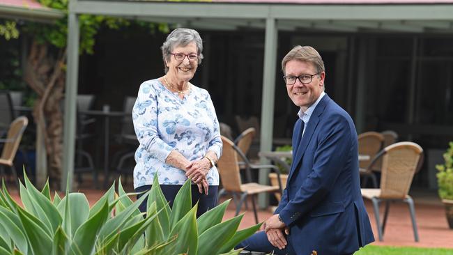 ACH boss Frank Weits with resident Kapara Mews resident Claire East at the Glenelg South age care home. Picture: Tom Huntley