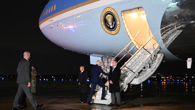 Joe Biden boards Air Force One at Andrews Air Force Base in Maryland on Wednesday. Picture: AFP