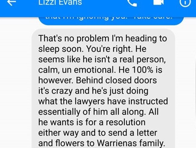 Another private message sent by Lizzi Evans.