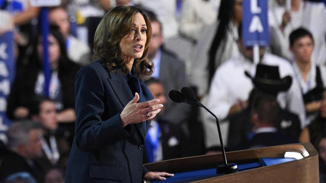 Kamala Harris speaks on stage. Picture: AFP.