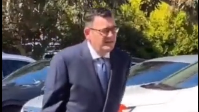 Victorian Premier Daniel Andrews has apologised after he was caught not wearing a face mask twice ahead of fronting a press conference. Picture: Twitter