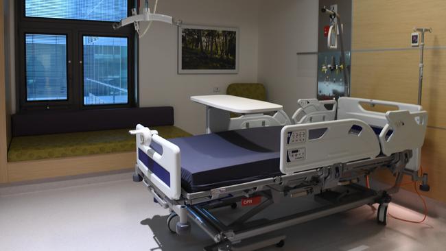 Patient room at the new Royal Adelaide Hospital including a day bed for visitors. Picture: Tricia Watkinson.