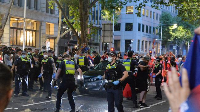 A car leaves the Melbourne offices of Novak Djokovic's lawyers on Monday. Picture: Josie Hayden