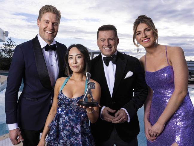 Leong pictured with Chris Brown, Karl Stefanovic and Melanie Bracewell at Logies preview. Picture: Mark Cranitch.