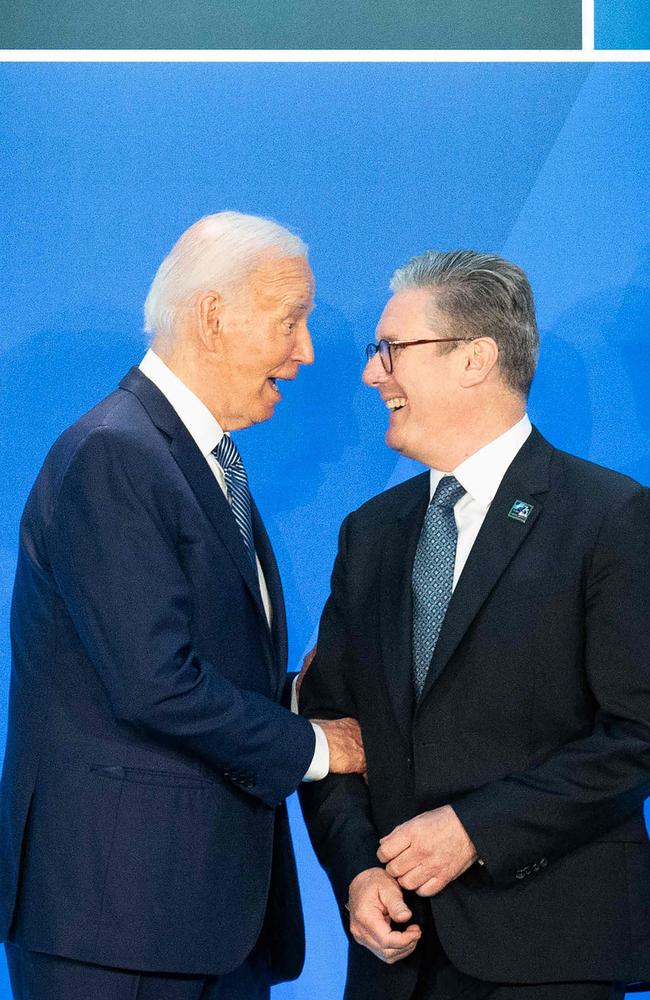 British Prime Minister Keir Starmer is welcomed by US President Joe Biden for the NATO 75th anniversary summit. Picture: AFP)