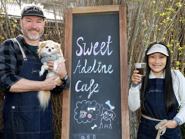 Sweet Adeline owners Barton and JT Ellis with Peaches the dog. Picture: Alison Wynd