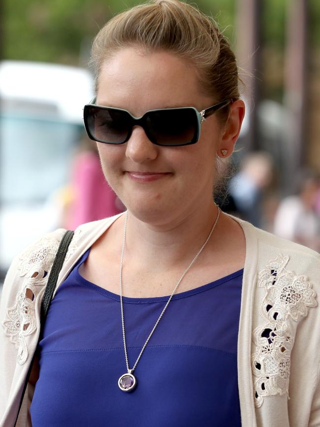 Vilija Sabeckis, niece of Robert Sabeckis, leaving the Adelaide District Court today. Picture: AAP Image/Kelly Barnes