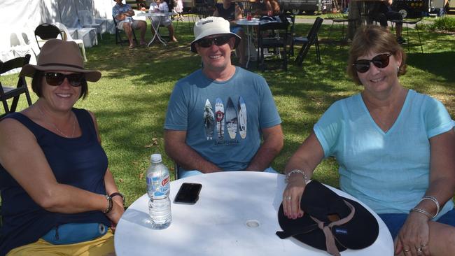 Lou Stephen, Stuart Robinson and Leisha Robinson at day two of the Senior and Masters division of the 2023 Queensland Surf Life Saving Championships at Mooloolaba. Photo: Elizabeth Neil