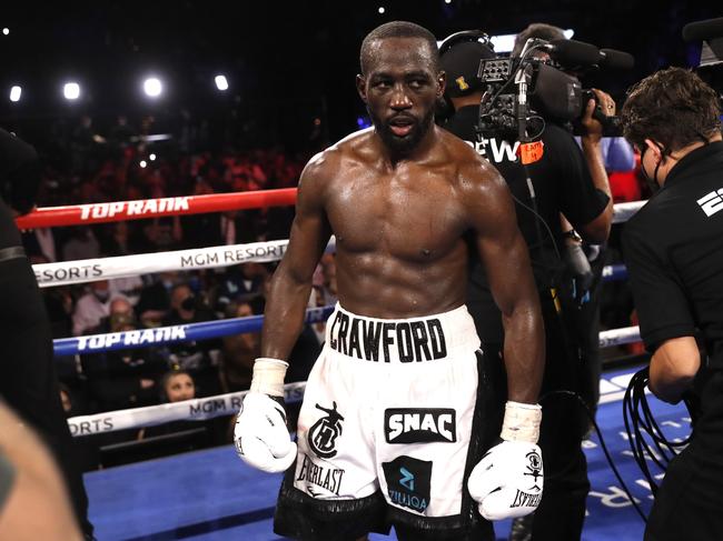 Terence Crawford walks in the ring after defeating Shawn Porter in 2021. Picture: Getty Images