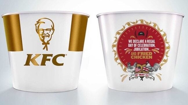 KFC is celebrating the royal couple with a special chicken bucket design. Isn’t that just wonderful?