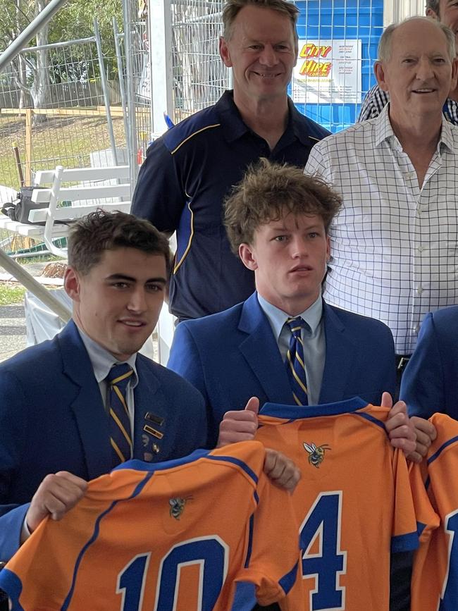 Ashgrove royalty, Wallaby and Ash old boy Pat Howard – the dad of Tom – and the legendary Barry Honan, both back, and at the front left Tobias Graham, the son of coach Richard.