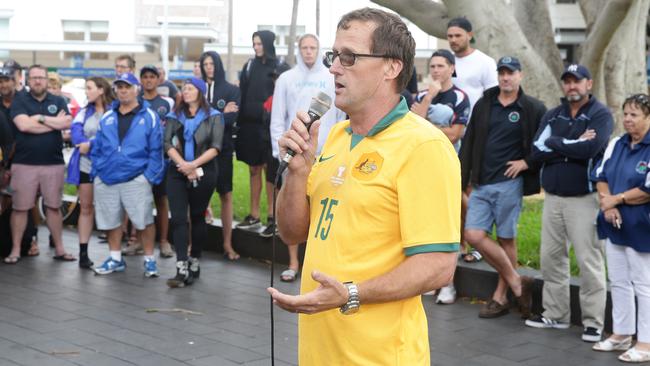 Jeff Smit, President of the Manly Warringah Football Association, during a rally against council changing the use of LM Graham Reserve.