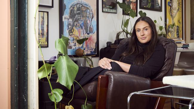 Tess Skullan, 35, at home in Adelaide, while undergoing treatment for cervical and uterine cancer. Picture: Matt Loxton