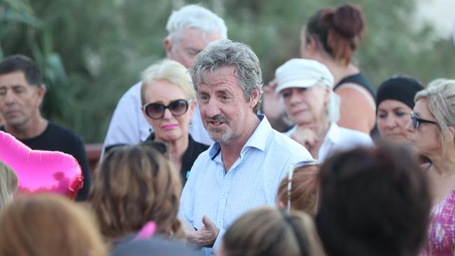 Candle light vigil for the baby found dead on Surfers Paradise Beach. Terry Ayling from Compassionate Gold Coast talks to the crowd.. Picture Glenn Hampson