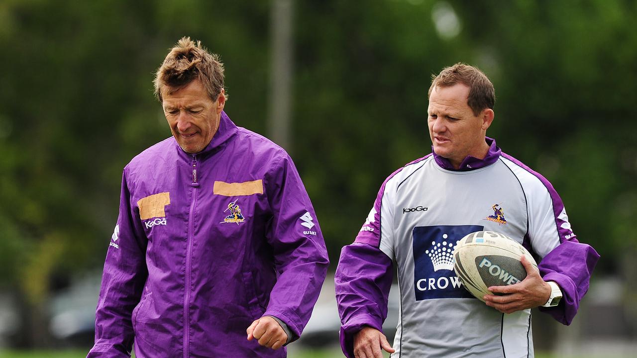 Kevin Walters and Craig Bellamy on the track in Melbourne.