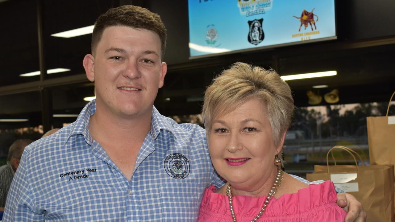 Josh Irwin with his mum Trudy Irwin at Norths Chargers' centenary celebrations at the Rockhampton Jockey Club on October 2, 2021.