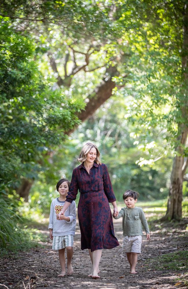 Kate Banville with sons Ezra and Roman. Picture: David Kelly