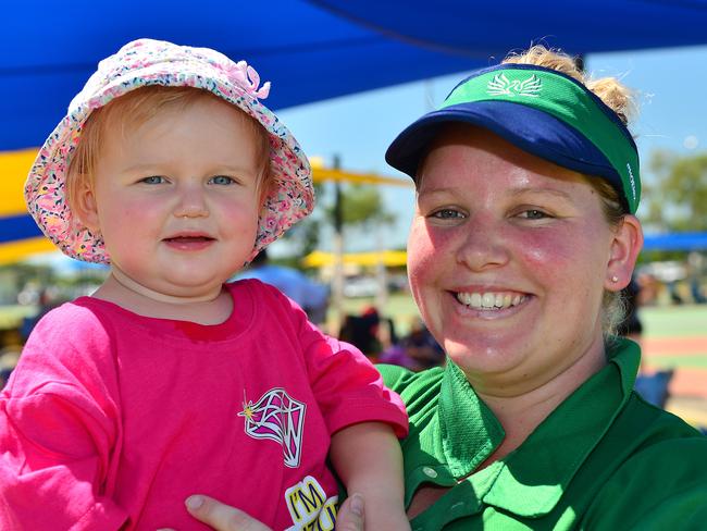 About A Baby Socials at the Junior Netball. Bronte, 2, and Rebecca Bulloch