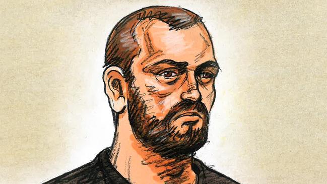 A sketch of Matthew Raoul White, 39, and co-accused Jack Gibson-Burrell, 21, in court on Friday. Credit:Paul Tyquin