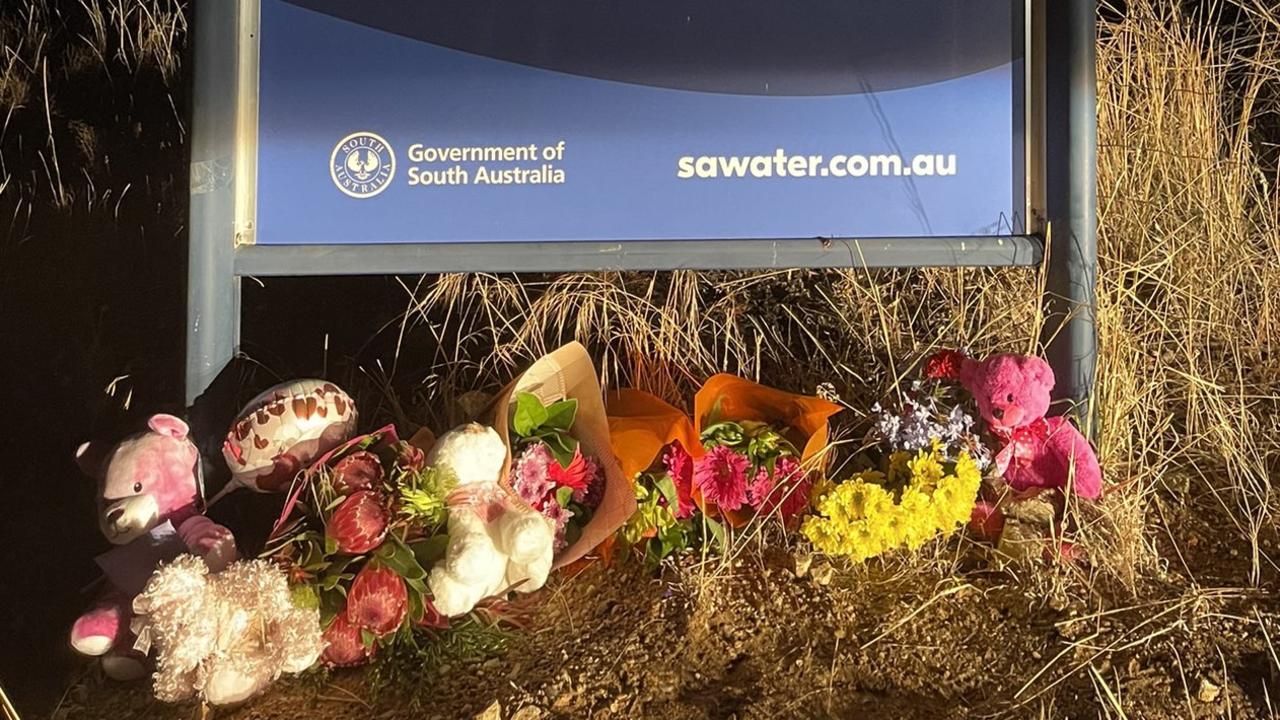 A makeshift memorial, not far from the Whispering Wall, is rapidly growing as people pay tribute to baby Kobi Shepherdson. Picture: Tim Yeatman/7 News Adelaide.