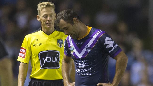 Cameron Smith was sin-binned during Storm’s defeat to the Sharks.