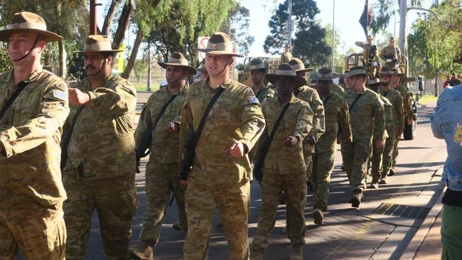 Norforce squadron begins their Freedom of Entry march through Alice Springs. Picture: Laura Hooper.