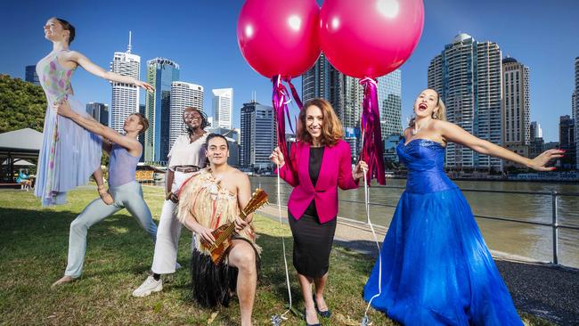 Artistic director Louise Bezzina with Brisbane Festival performers. Picture: Lachie Millard