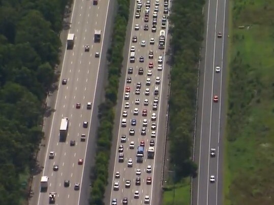 Traffic backed up on the M1 southbound on Thursday afternoon. Picture: 9GoldCoast