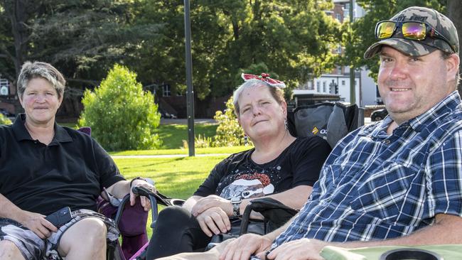 (From left) Kylie Norris, Denise Oliver and Fred Kevill. Triple M Mayoral Carols by Candlelight. Sunday 8th December, 2024. Picture: Nev Madsen.