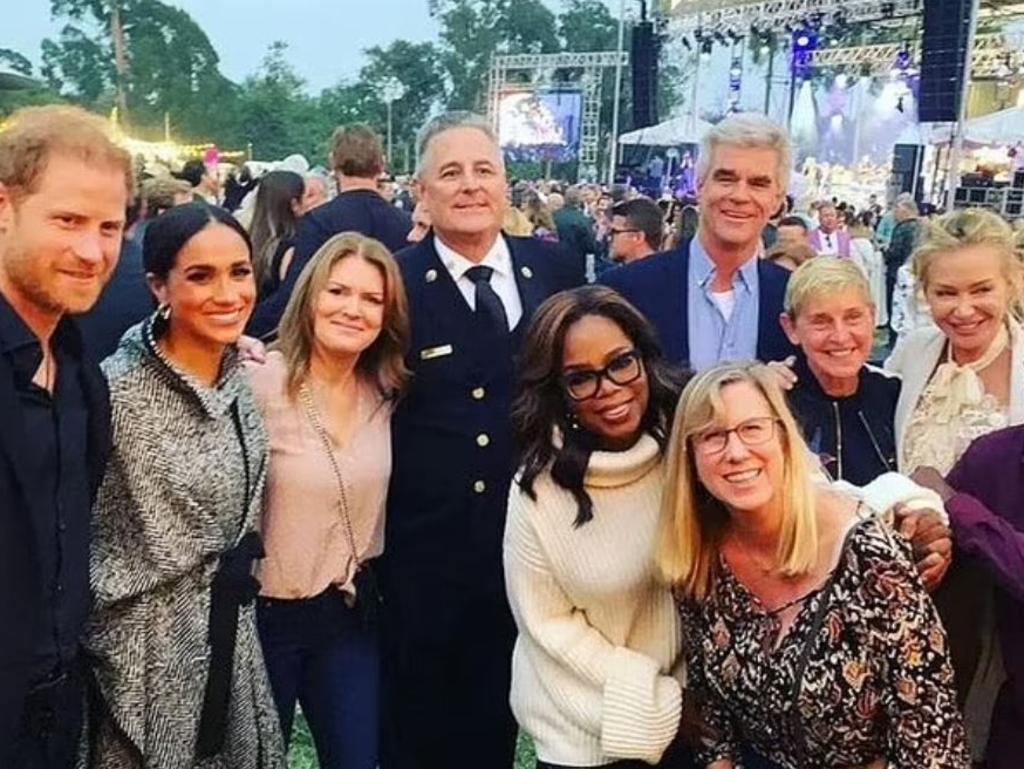 Prince Harry, Meghan Markle with Oprah Winfrey, Ellen DeGeneres and Portia De Rossi. Picture: Instagram