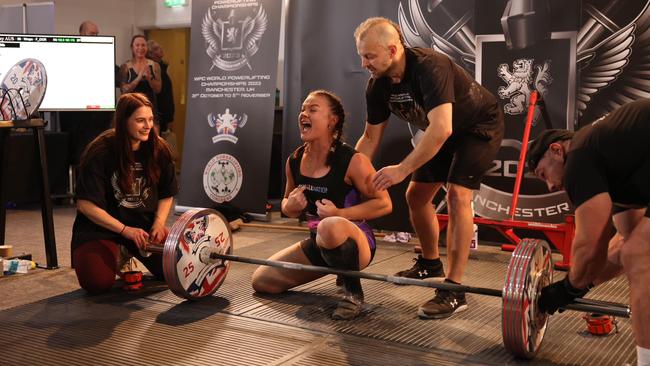 Rockhampton powerlifter Lauren Cavanagh competed at the World Powerlifting Championships in Manchester in the UK where she took home gold. Photos: Facebook