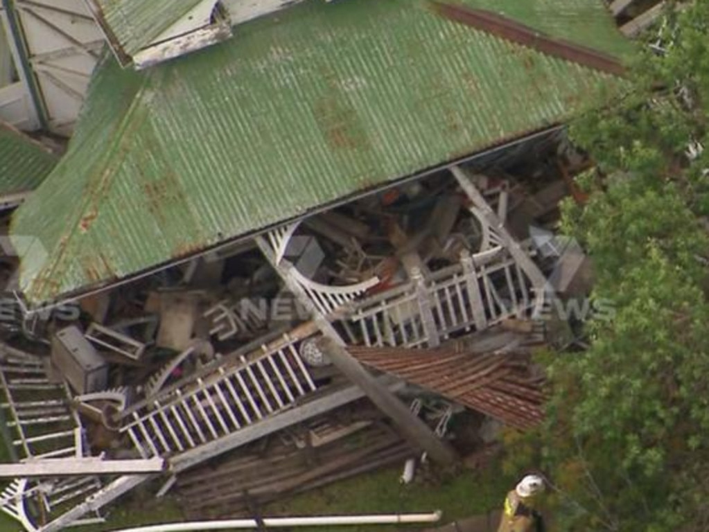 The veranda of the house collapsed. Picture: 7News