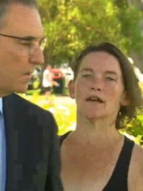 And it’s not the first time she’s been caught on camera being abusive – she is photographed here yelling at then-Premier Steven Marshall during a Press conference. Picture: 7NEWS