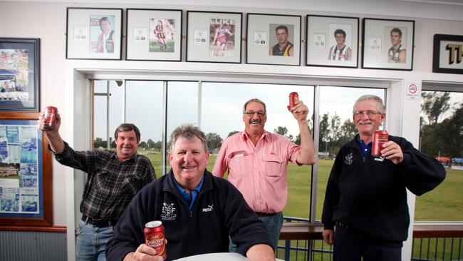 Yarrawonga Football-Netball Club identities, from left, John Runnalls, Glenn Brear, Bert Tait and Laurie Williams. Tait is being inducted into the O and M Hall of Fame.