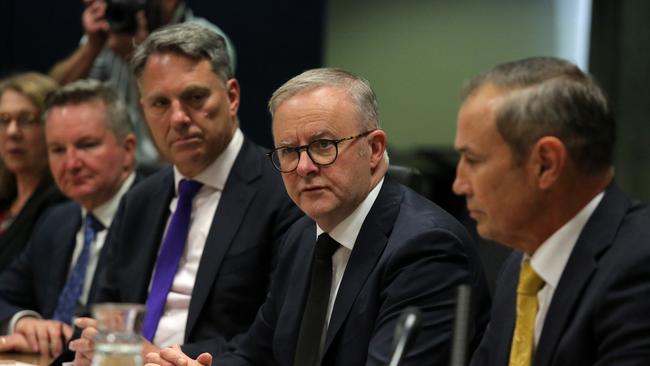 Anthony Albanese, presiding over a federal cabinet meeting with Richard Marles and WA Premier Roger Cook in Perth. Picture: Philip Gostelow/NewsWire